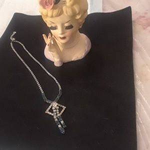 Vintage blue and clear rhinestone necklace